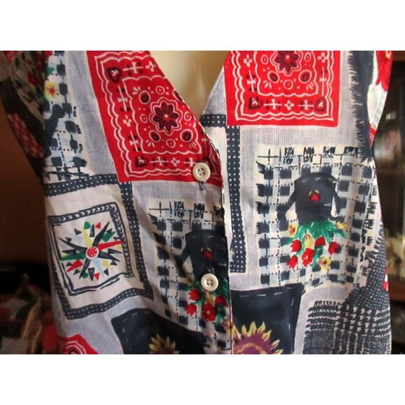NWT True Vintage Cactus Flower Patchwork Print Sleeveless Button-Up Vest Top S - Picture 3 of 5